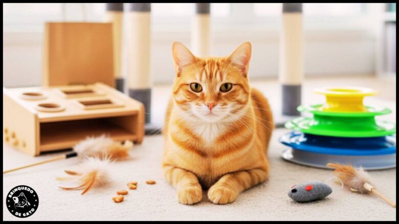 Brinquedos Interativos para Gatos - Gato brincando no apartamento com foco em enriquecimento ambiental