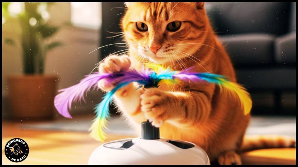 Brinquedo carrossel giratório de penas para gatos de apartamento