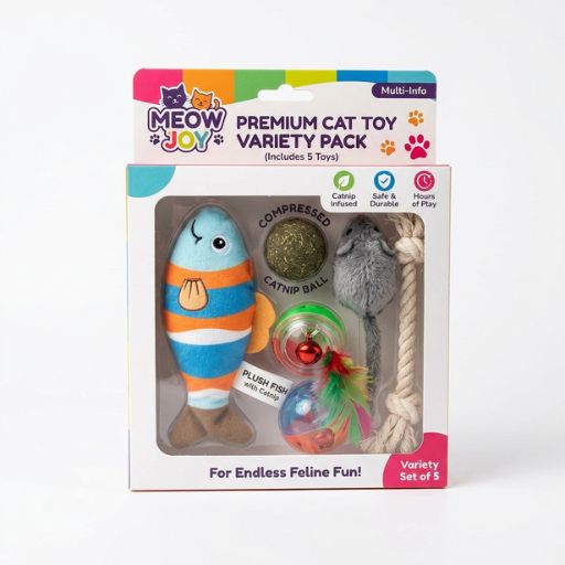 Brinquedos com Catnip Funcionam? A Ciência e os Benefícios Explicados 5 Brinquedo interativo felino com ratinhos de pelúcia com catnip e bolinhas de erva prensada.
