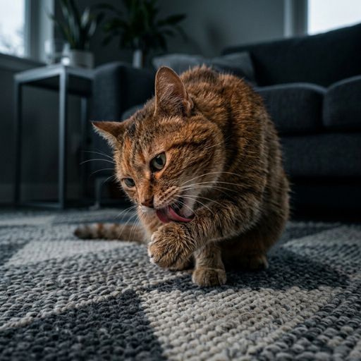 Ansiedade por Separação em Gatos: Sinais de Alerta e Soluções Práticas 3 Felino a lamber-se excessivamente, um claro sinal físico de estresse felino ausência.