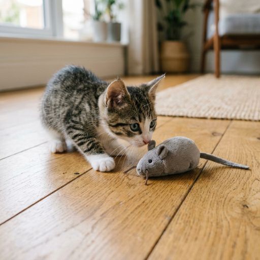 Brinquedos com Catnip Funcionam? A Ciência e os Benefícios Explicados 10 Gatinho filhote curioso a cheirar brinquedos para gatos com catnip pela primeira vez.