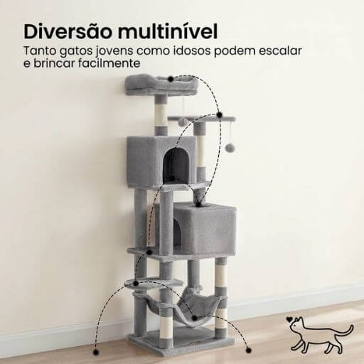 Gráfico de movimento mostrando as rotas de salto e escalada numa torre vertical para gatos.