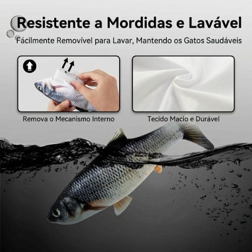 Mãos humanas a remover o pequeno mecanismo motor de dentro do brinquedo de peixe realista, permitindo que a pelúcia seja lavada e mantendo a higiene.