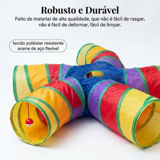Detalhe do tecido de poliéster resistente e arame de aço flexível do túnel para gatos.